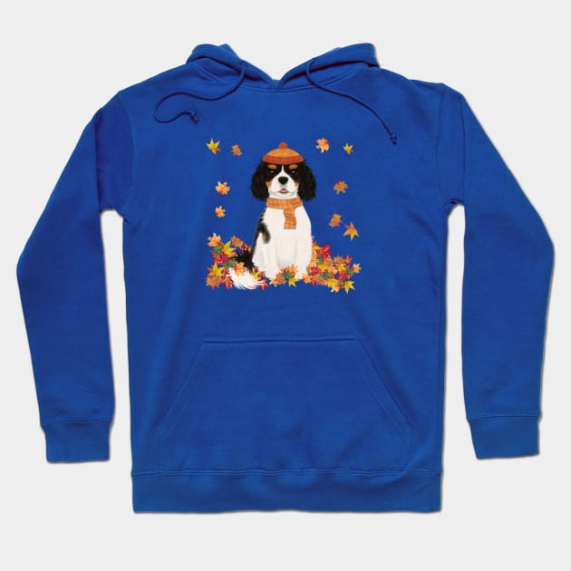 Tri Cavalier in Fall Leave, Tri Colored Cavalier King Charles Spaniel Hoodie by Cavalier Gifts